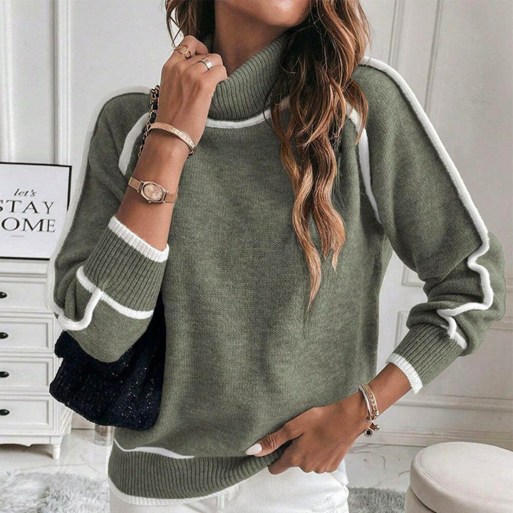 Luxuriöser olivgrüner Strickpullover
