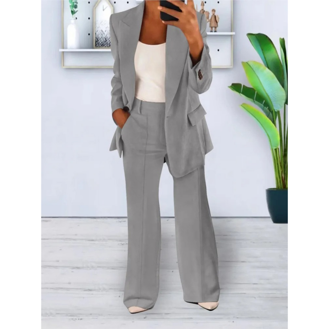 Drune | lässige Passform einfarbiger lässiger Taschenblazer und Hosen Set