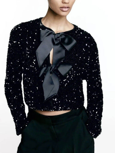 Drune | Damen Paillettenjacke Mit Schleifenverschluss