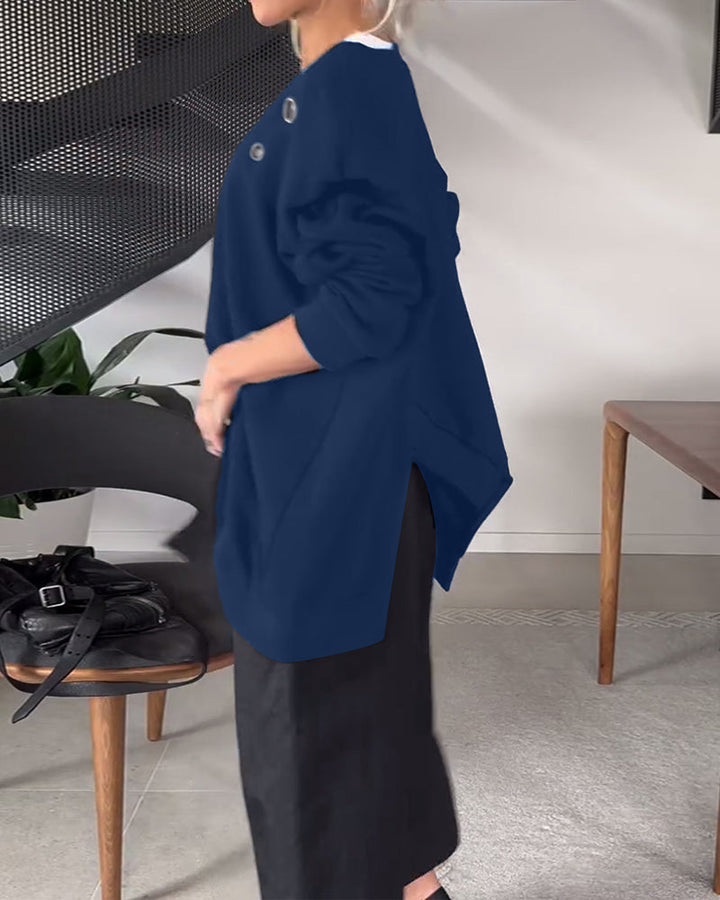 Drune | Sweatshirt mit Rundhalsausschnitt und Schlitz in Unifarbe