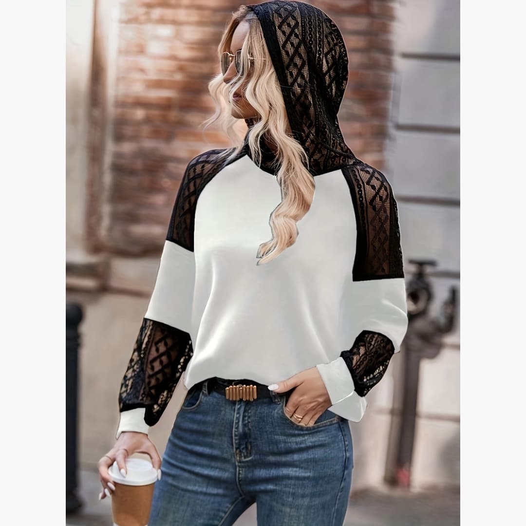 Drune | Stylischer Kapuzenpullover mit Spitze für Damen