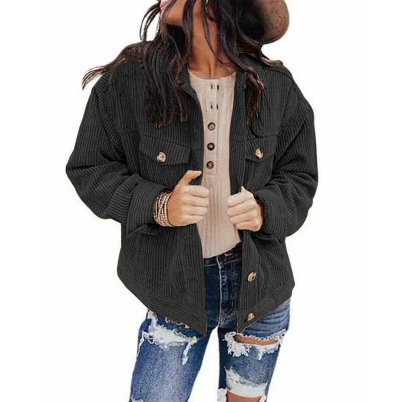 Drune | Damen Jacke Cord Oversize Look Mit Knöpfen Und Brusttaschen