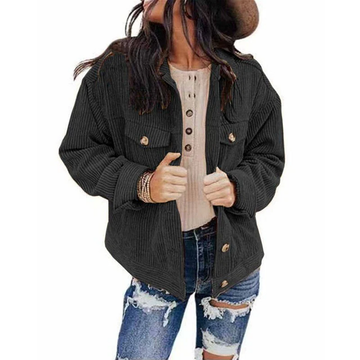 Drune | Damen Jacke Cord Oversize Look Mit Knöpfen Und Brusttaschen