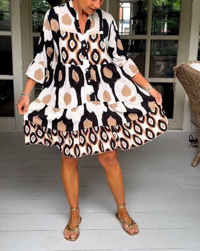 Drune A-line Kleid | Stilvolles bedrucktes Midi-Sommerkleid für Frauen mit Taschen