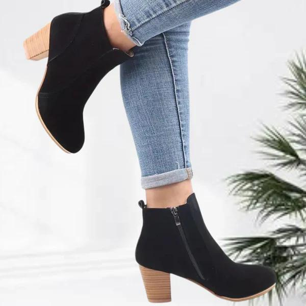 Drune | Damen Lässig Wildleder Stiefeletten, Niedriger Blockabsatz, Seitenreißverschluss