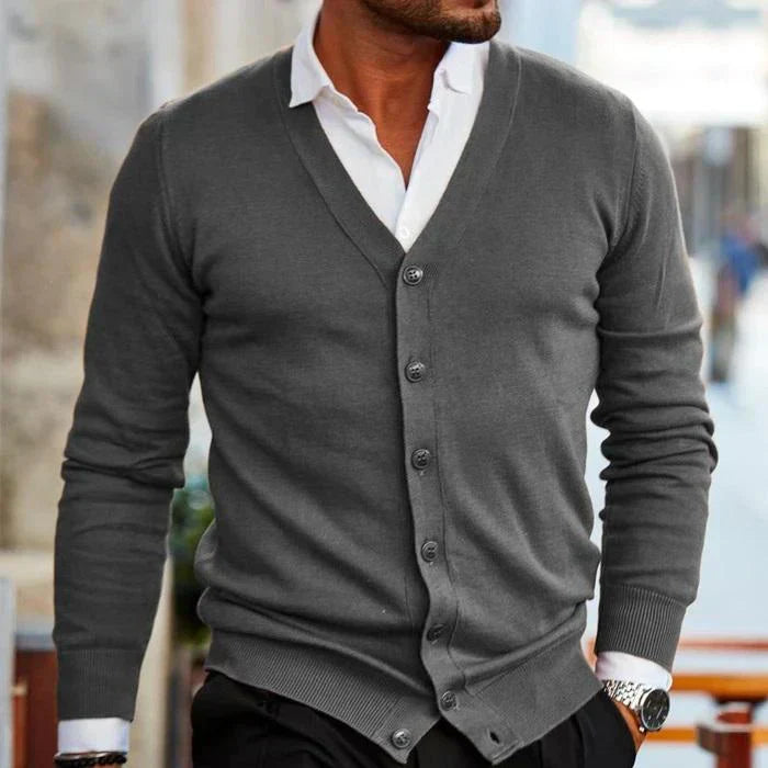 Drune | Strickjacke Slim Fit Weicher Strick V-Ausschnitt Knopfverschluss Gerippte Kanten
