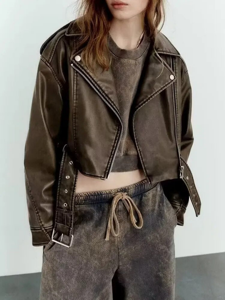 Drune | Kurze Jacke aus PU-Leder für Frauen Warm