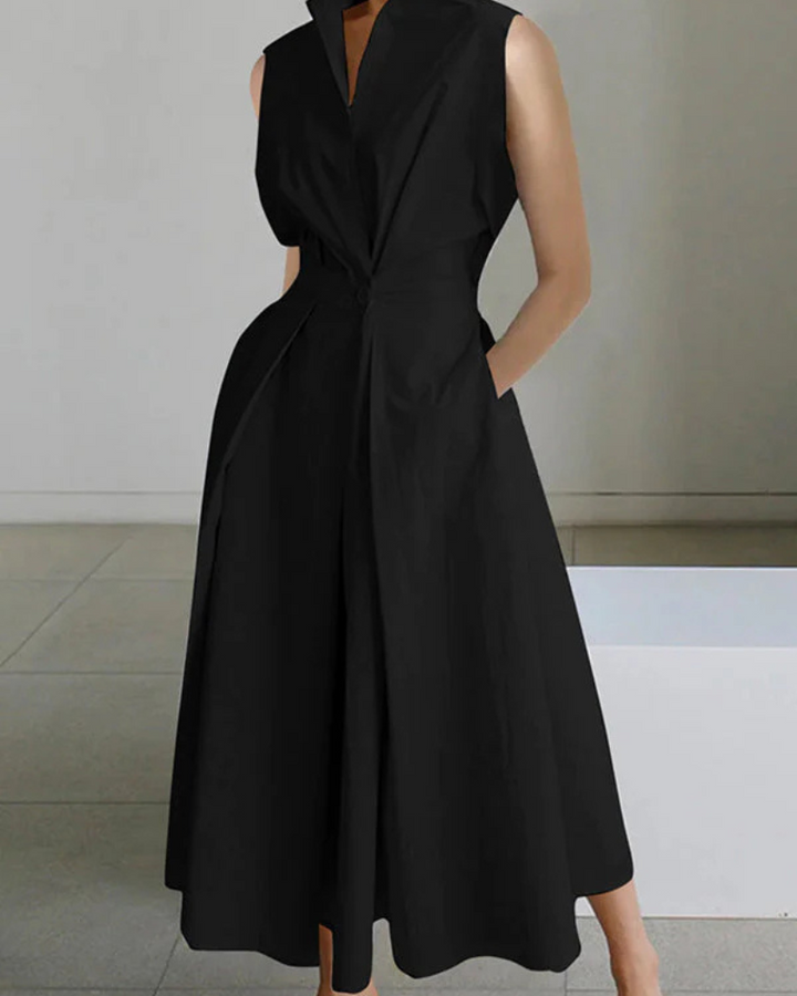 Drune | Damen Kragenlos Kleid Stylisch