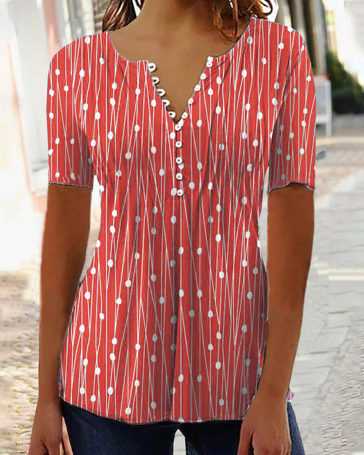 Drune | Punkte-Muster T-Shirt mit V-Ausschnitt