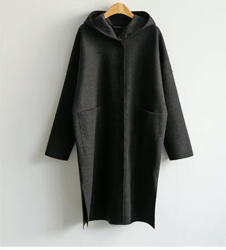 Drune | Long coat with hood and open design