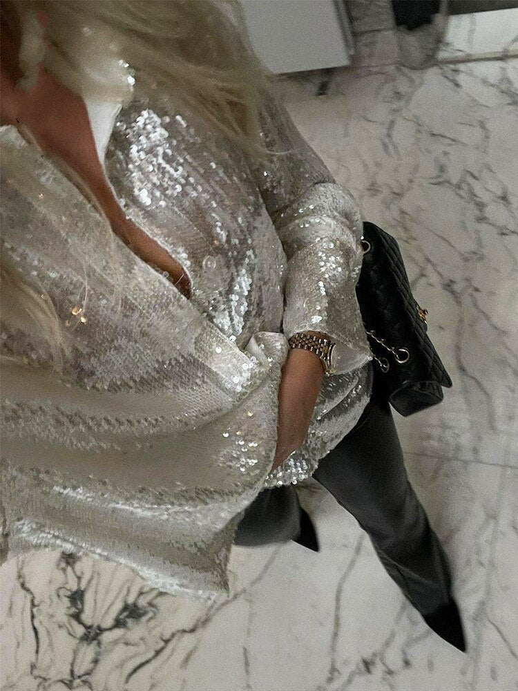 Drune - Extragroßes Glitzerhemd für Damen