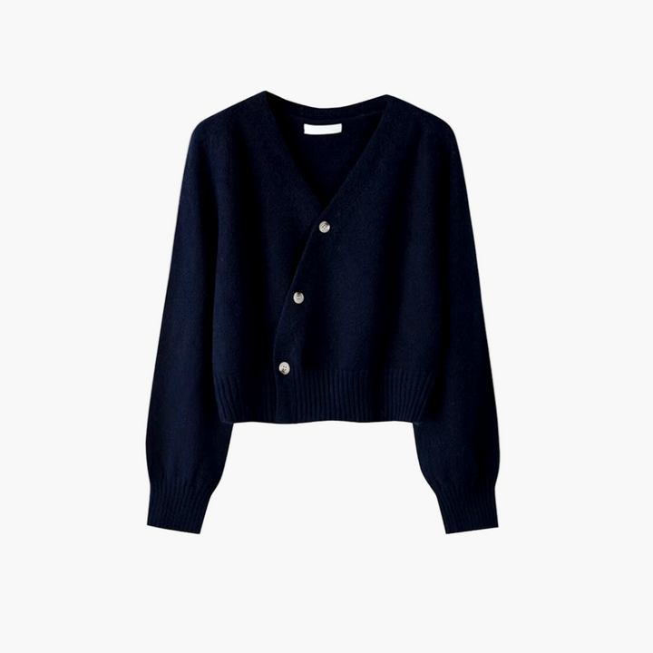 Drune | Strickjacke mit V-Ausschnitt und schräger Knopfleiste - Moderner Cardigan für Alltag und Büro