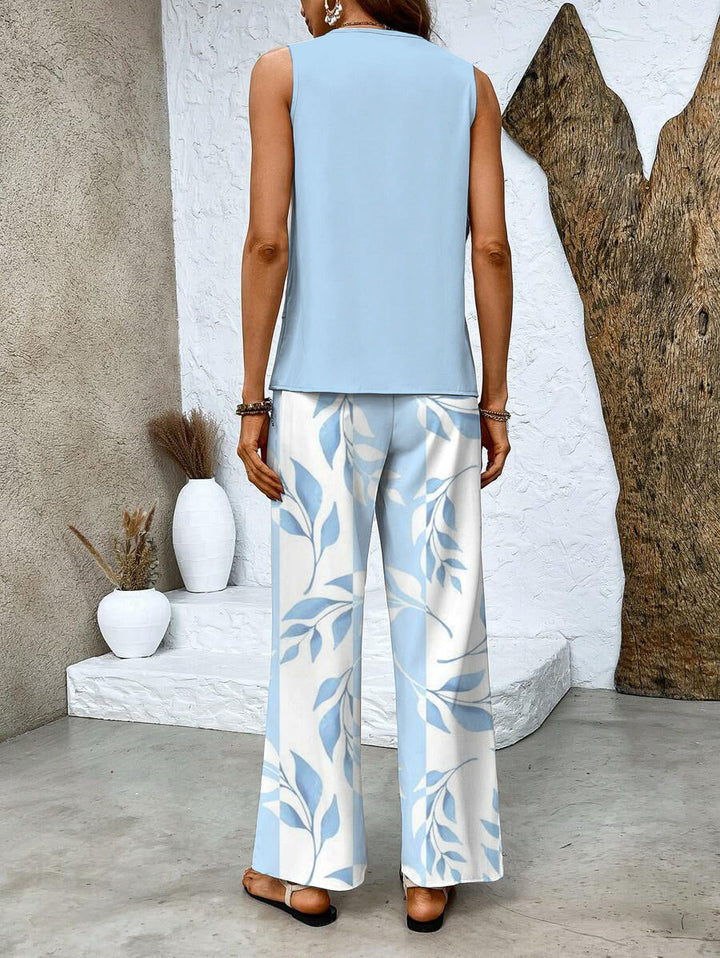 Drune | Stilvolles Blumenmuster Top und Hosen Set