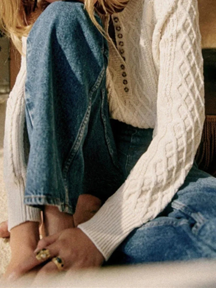 Drune | Kabelstrickpullover mit Knöpfen Weich und Warm Perfekt Für Den Alltag