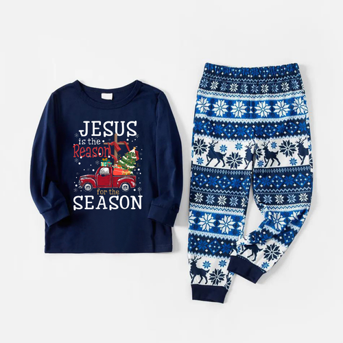 Drune | Fröhliche blaue Weihnachts-Pyjama-Set mit 