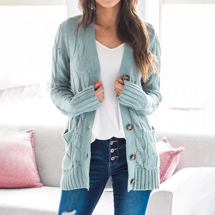 Drune | Stylische Lange Strickjacke Für Damen Mit Knopfleiste