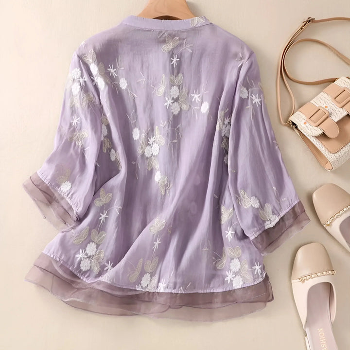 Drune | Bluse mit Stickerei Geschichteter Ärmel Leicht und Elegant