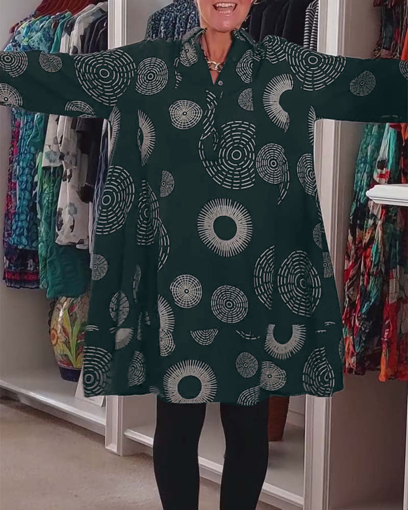 Drune | Kleid mit Revers und Geometrischem Print