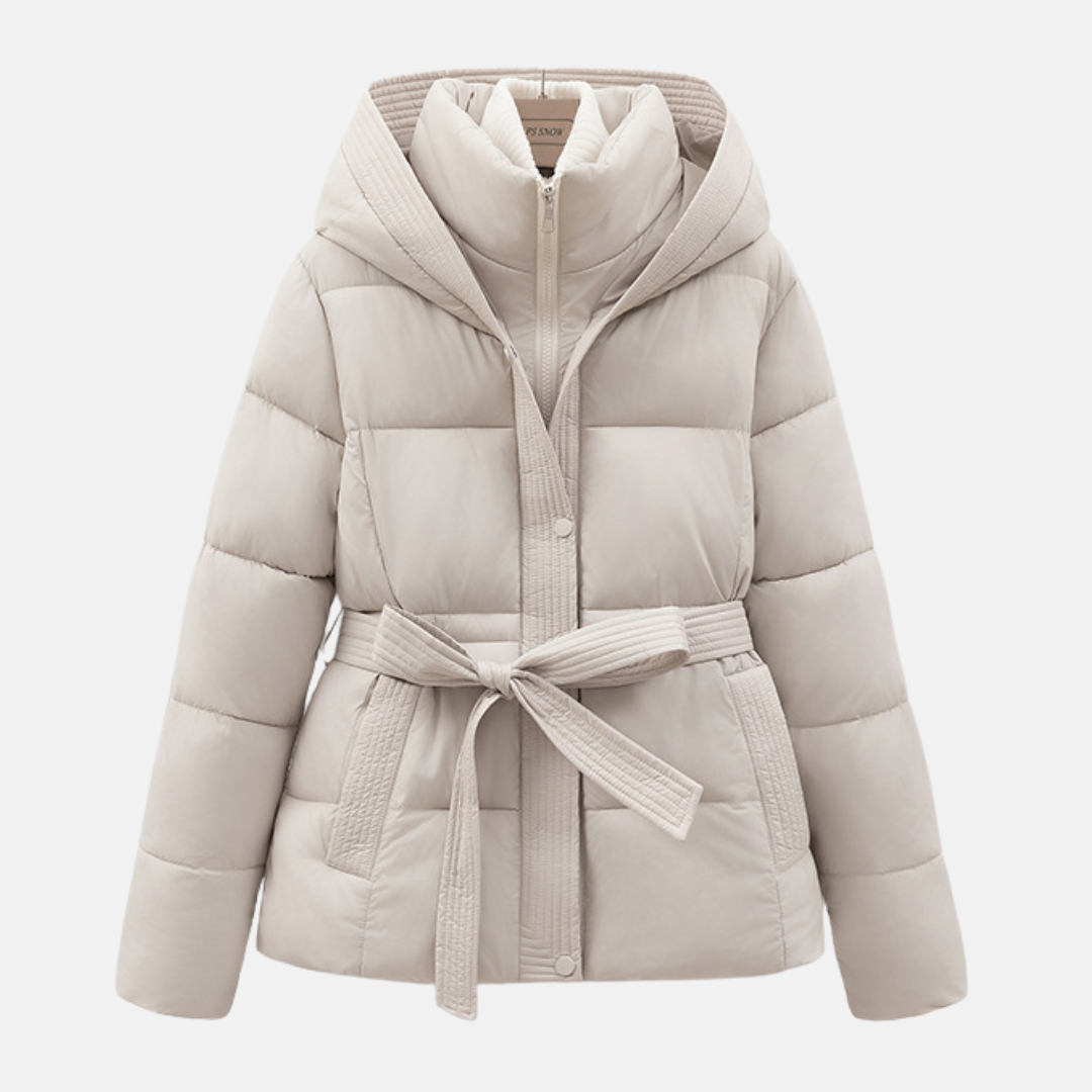 Drune | Damen Padded Coat – Slim Fit Steppdesign – Mit Kapuze und Taillenzug – Reißverschlussverschluss