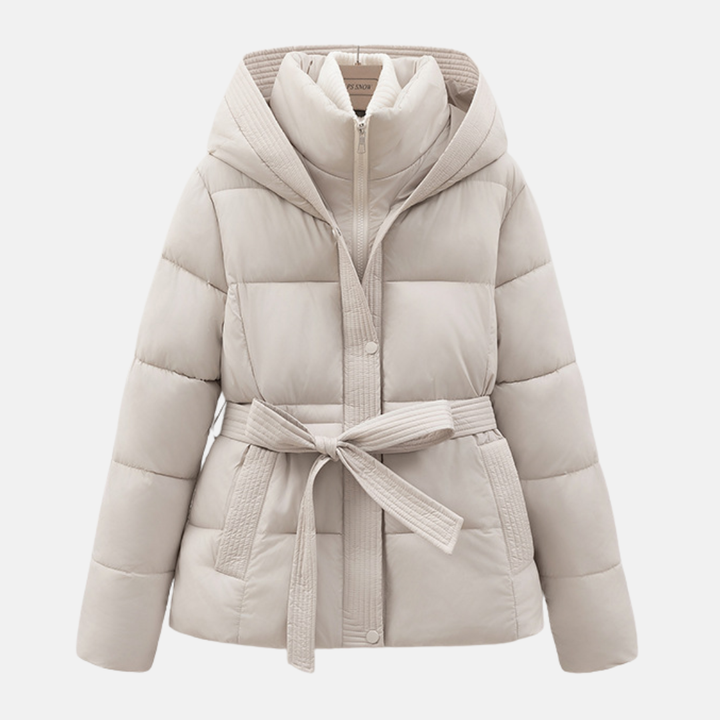 Drune | Damen Padded Coat – Slim Fit Steppdesign – Mit Kapuze und Taillenzug – Reißverschlussverschluss