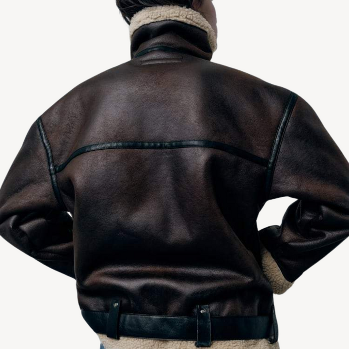 Drune | Damen Faux Shearling Pilotenjacke Braun