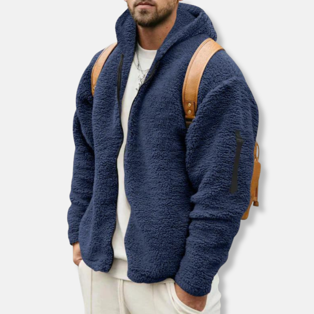 Drune | Kapuzenpullover Sherpa Fleece Lässiger Schnitt Reißverschluss Gerippte Bündchen