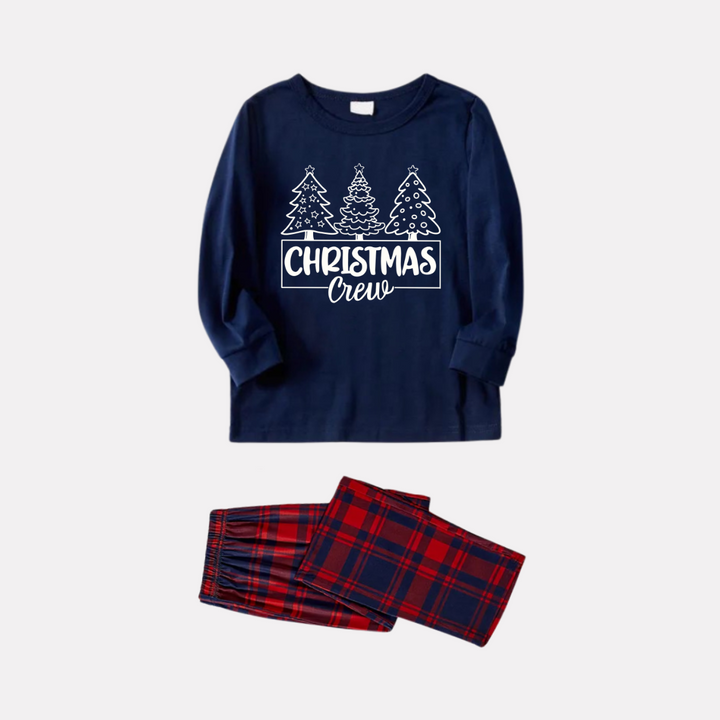 Drune | Weihnachtsbaum und Textdruck Blau Langarmshirt mit Rot- und Blaugeplaid Weihnachtsfamilien passende Schlafanzüge