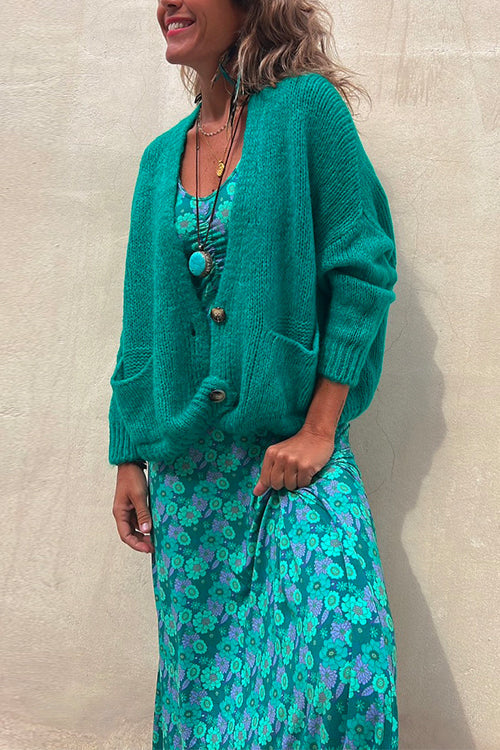 Drune | Rosiedress Solid Knopfverschluss Taschen Pullover Cardigan
