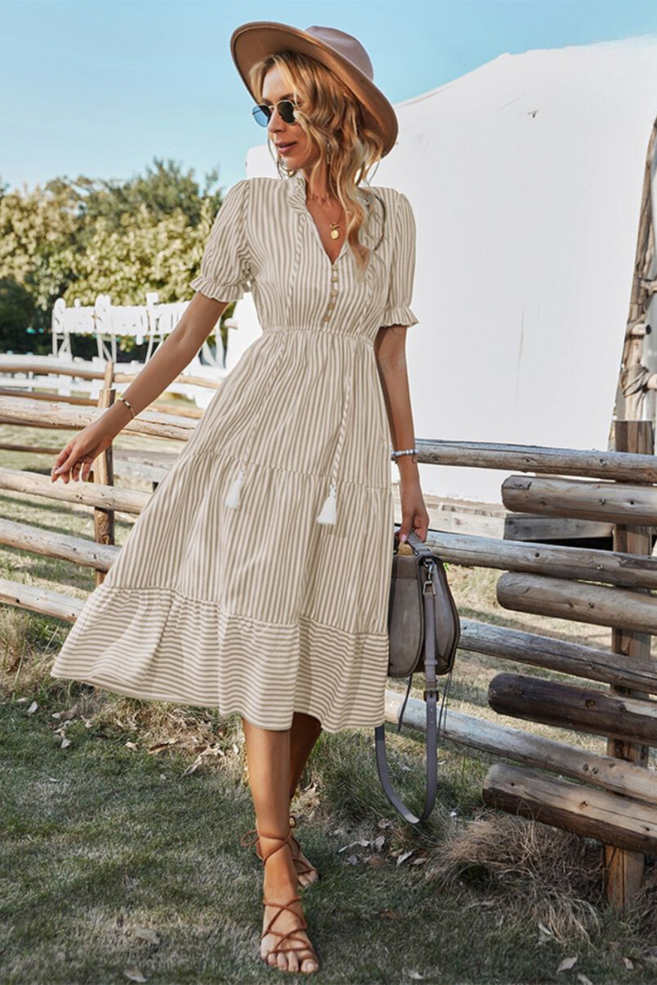 Drune | Gestreiftes Midikleid Mit Quasten Für Damen