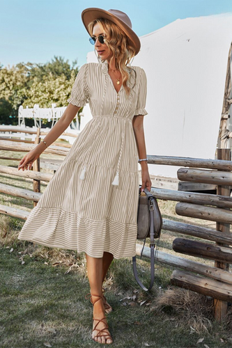 Drune | Gestreiftes Midikleid Mit Quasten Für Damen