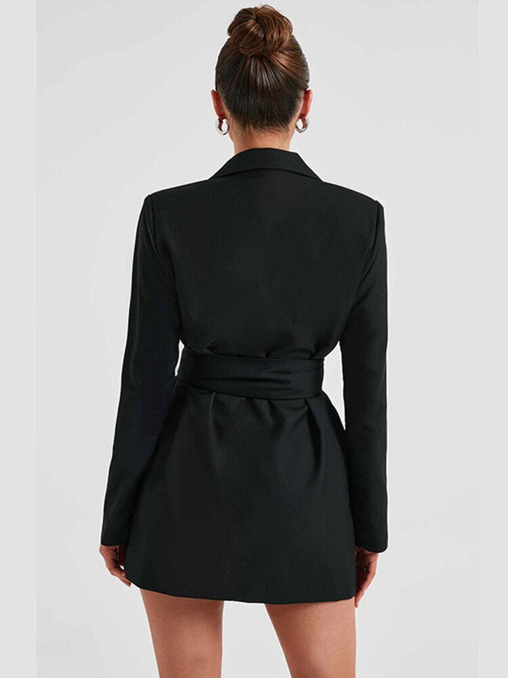 Schwarzes Damen Blazerkleid mit V-Ausschnitt | Drune