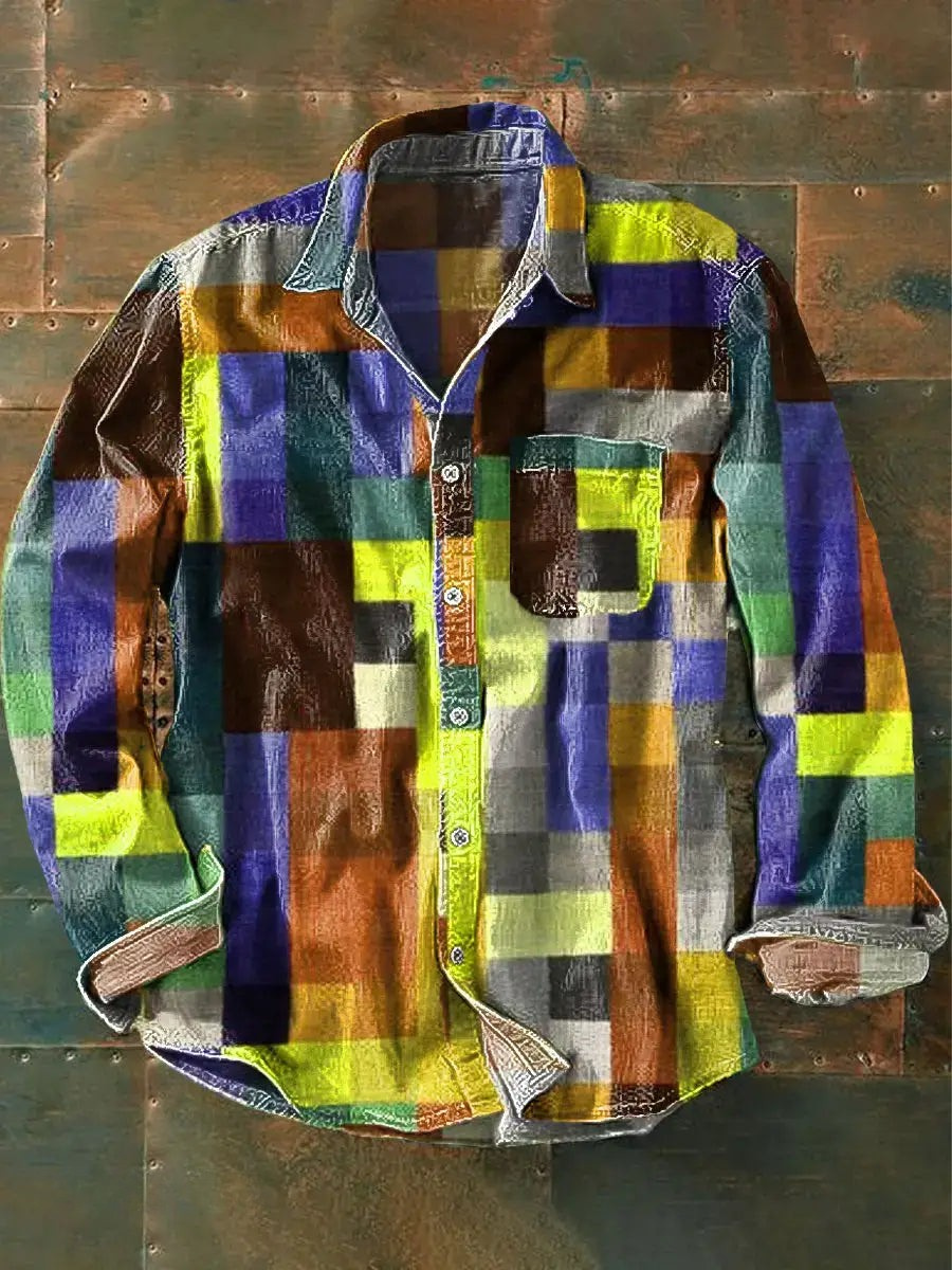Drune | Stylisches Buntes Patchwork Button-Down Hemd
