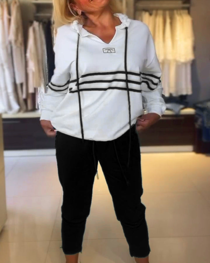 Drune | Set aus gestreifter Hose und Kapuzenjacke