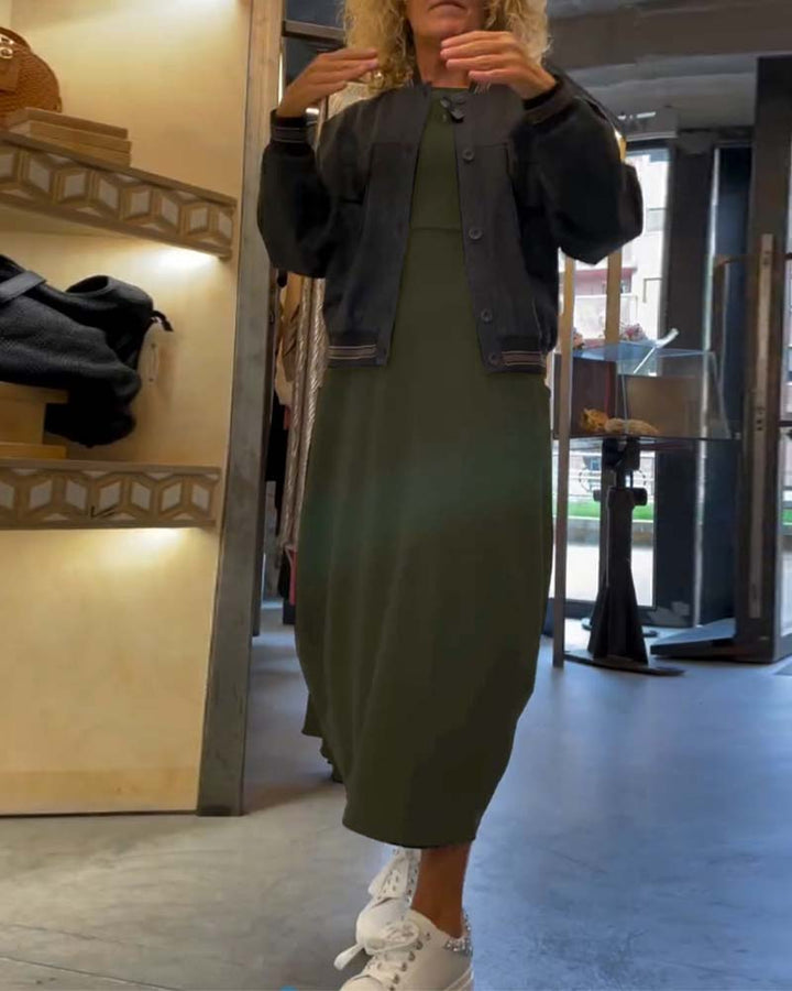 Drune | Kleid mit Rundhalsausschnitt und Langen Ärmeln und Tasche