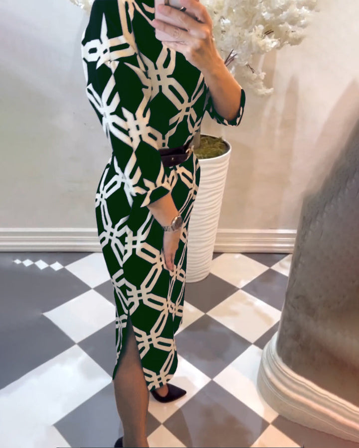 Drune | Kleid mit Geometrischem Print und Seitlichem Schlitz