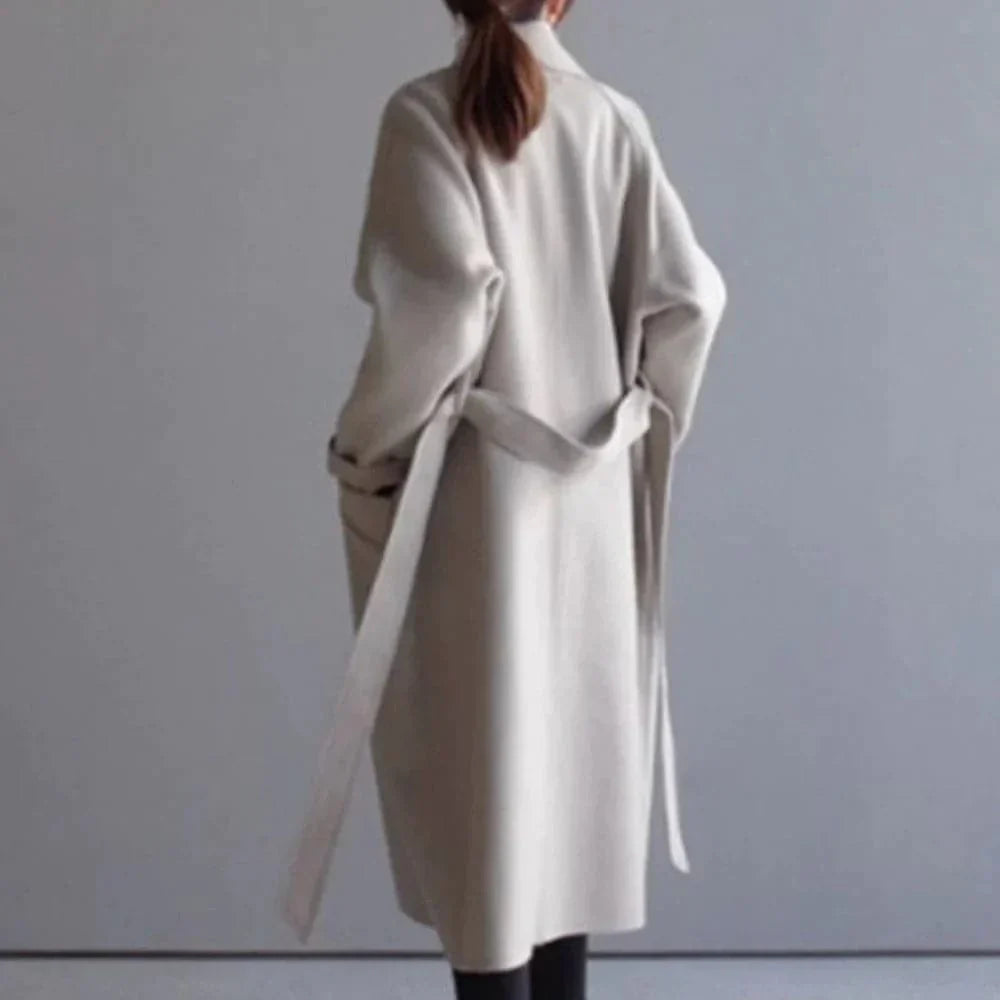 Drune | Lange Wolljacke Klassische Passform Doppelreihig Mit Gürtel Elegantes Design