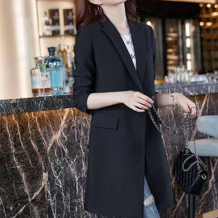 Drune | Eleganter Langer Damenblazer mit Klappentaschen und Reverskragen