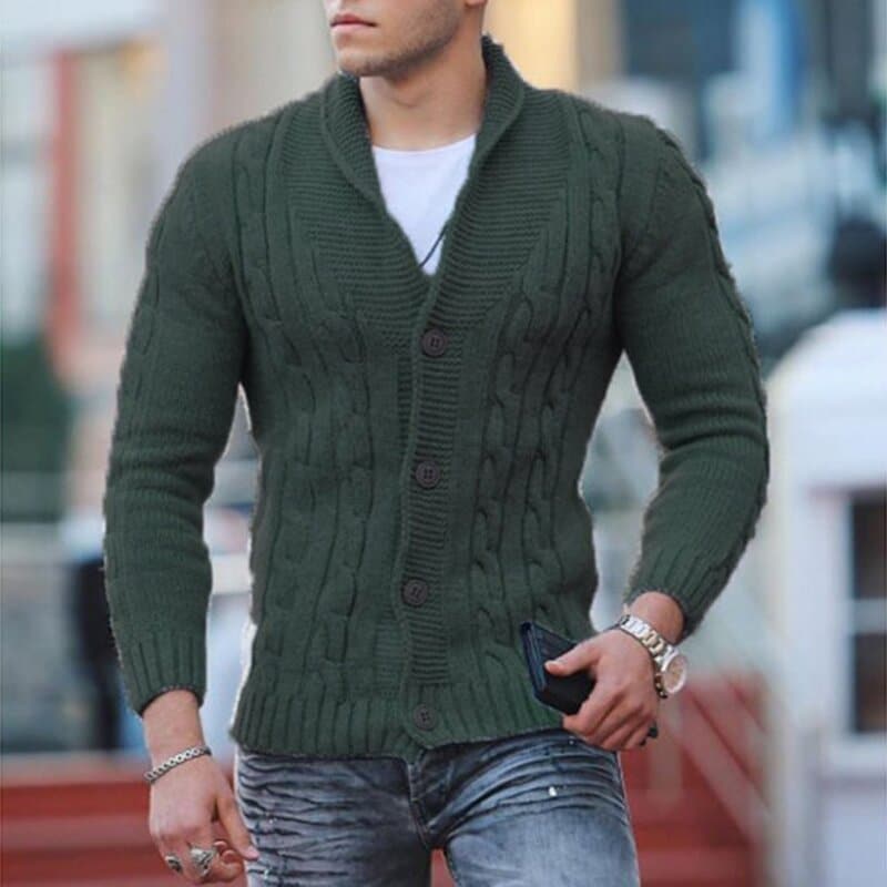 Drune | Strickjacke Kabelstrick Wollmischung Slim Fit Knopfverschluss