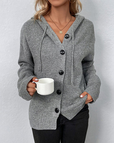 Drune | Einfarbige Strickjacke mit Kapuze und Schnürsenkeln