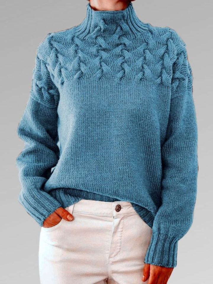 Drune - Damen hochkragen Kabelstrickpullover
