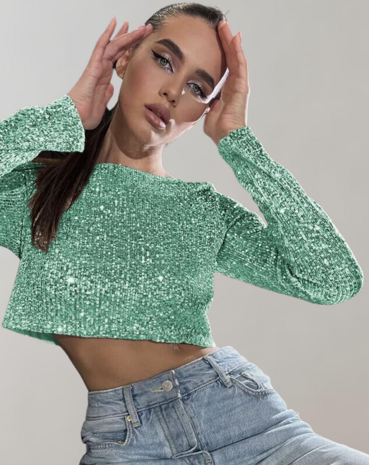Drune | Damen Pailletten-Crop-Top