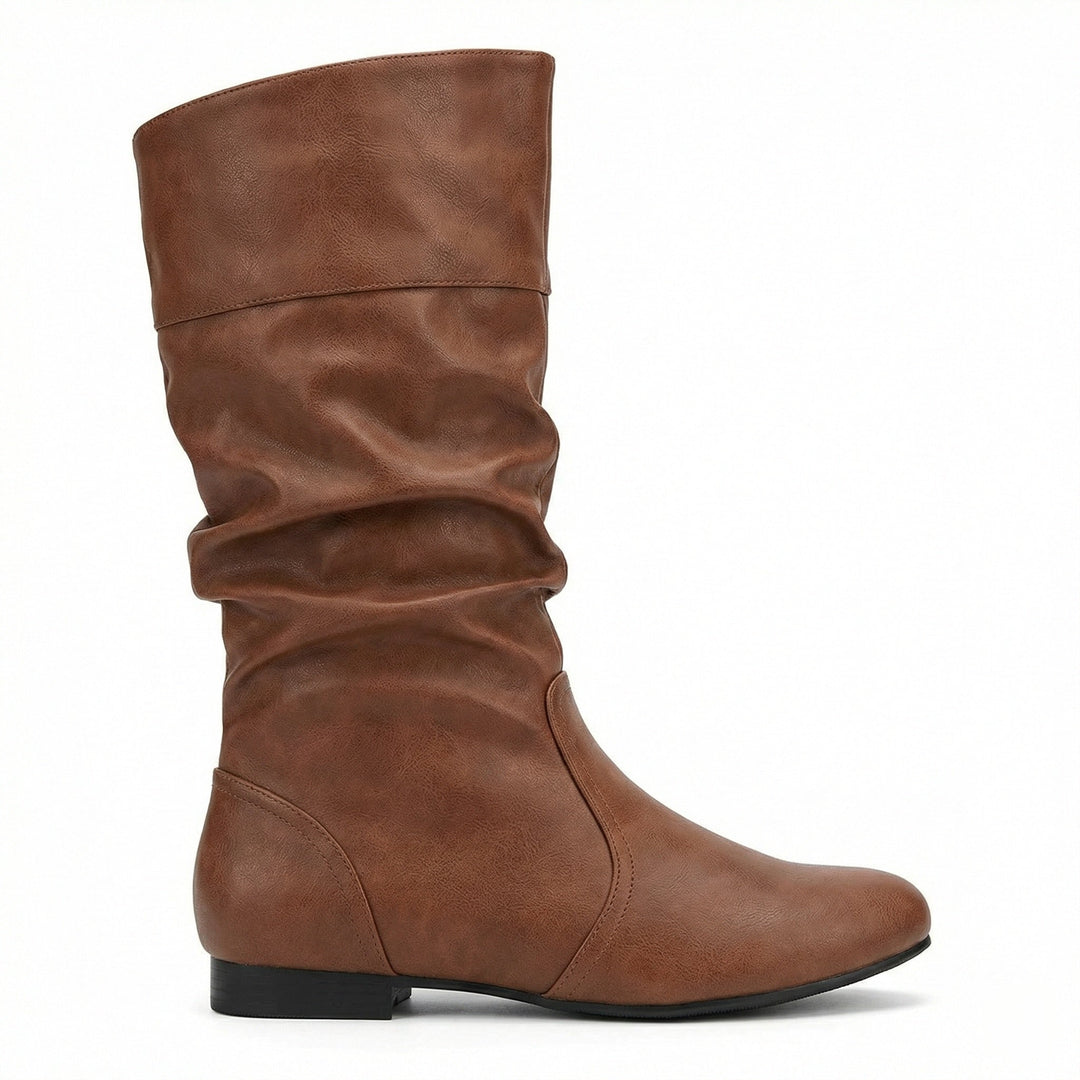 Drune | Flache Stiefel mit Falten Bis Zum Knie