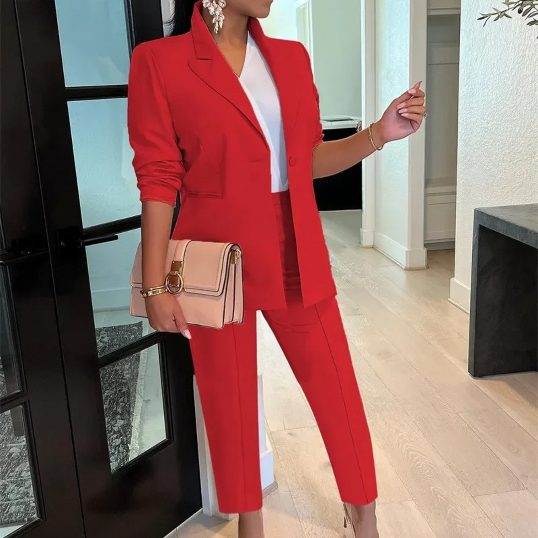 Drune - Schicke Herbst Bürostil Blazer und Hosen Set für Frauen