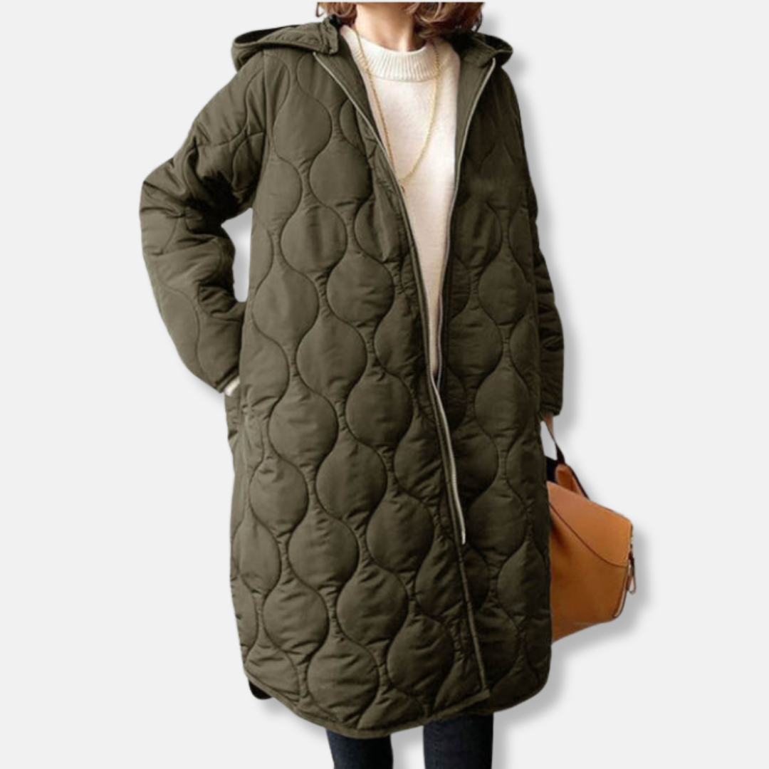 Drune | Damen Steppjacke – Oversized Fit – Lange Länge – Mit Kapuze und Reißverschluss vorne