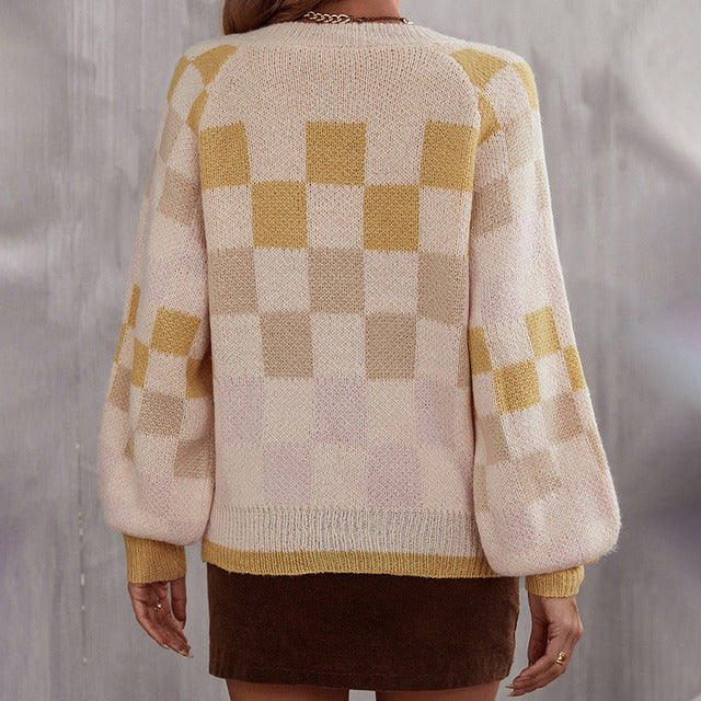 Drune | Gepunkteter Strickpullover mit Ballonärmeln Polyester Elegant, Bequem