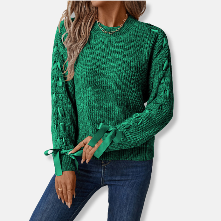 Drune | Pullover Sweatshirt - Lässige Passform - Weiches Strick - Schnür-Ärmel - Rundhalsausschnitt