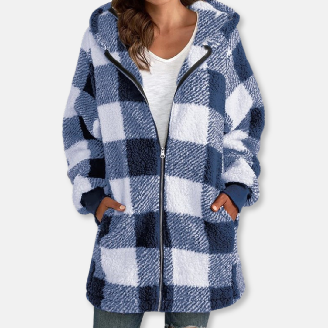 Drune | Damen Kapuzenjacke – Oversized Fit – Weicher Strick – Karomuster – Voller Reißverschluss – Lässige Schicht