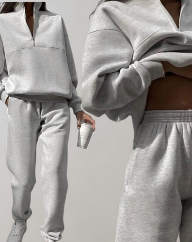 Drune | teilige Fleece-Trainingsanzug-Set - stilvolle Damen-Zip-Up-Oberteil und Jogginghosen