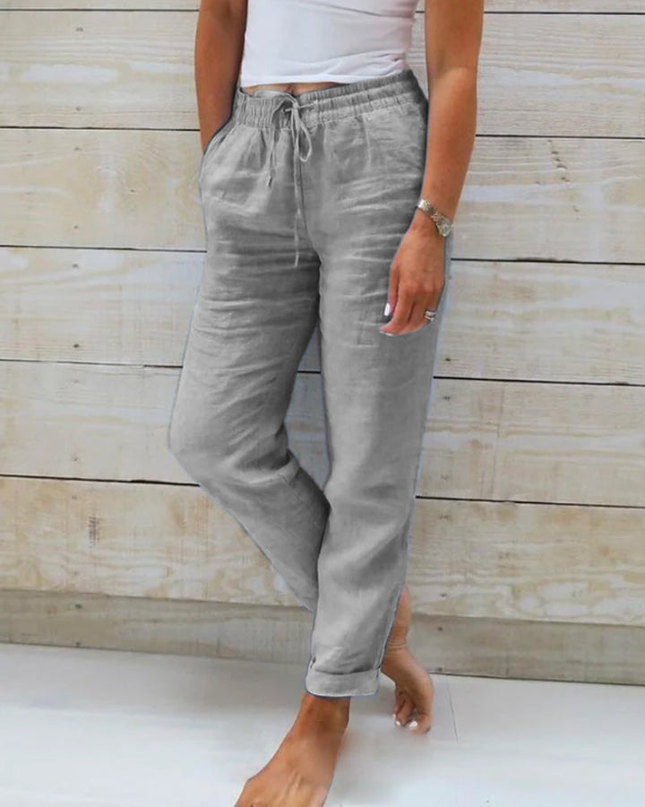 Drune | Damen Leinenhose mit Baumwollanteil und Elastischem Bund