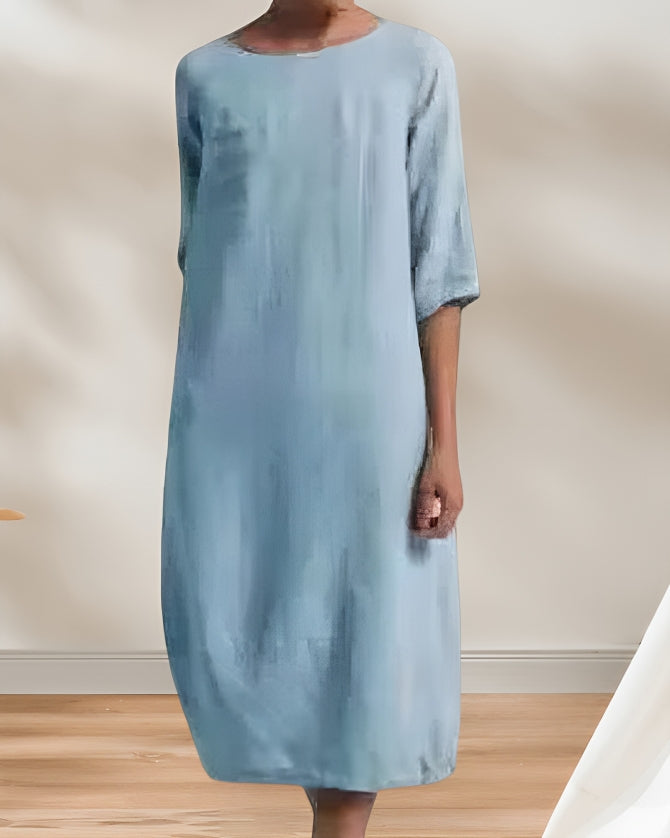 Drune | Ladies Lässig Leinen Look Einfaches Midikleid